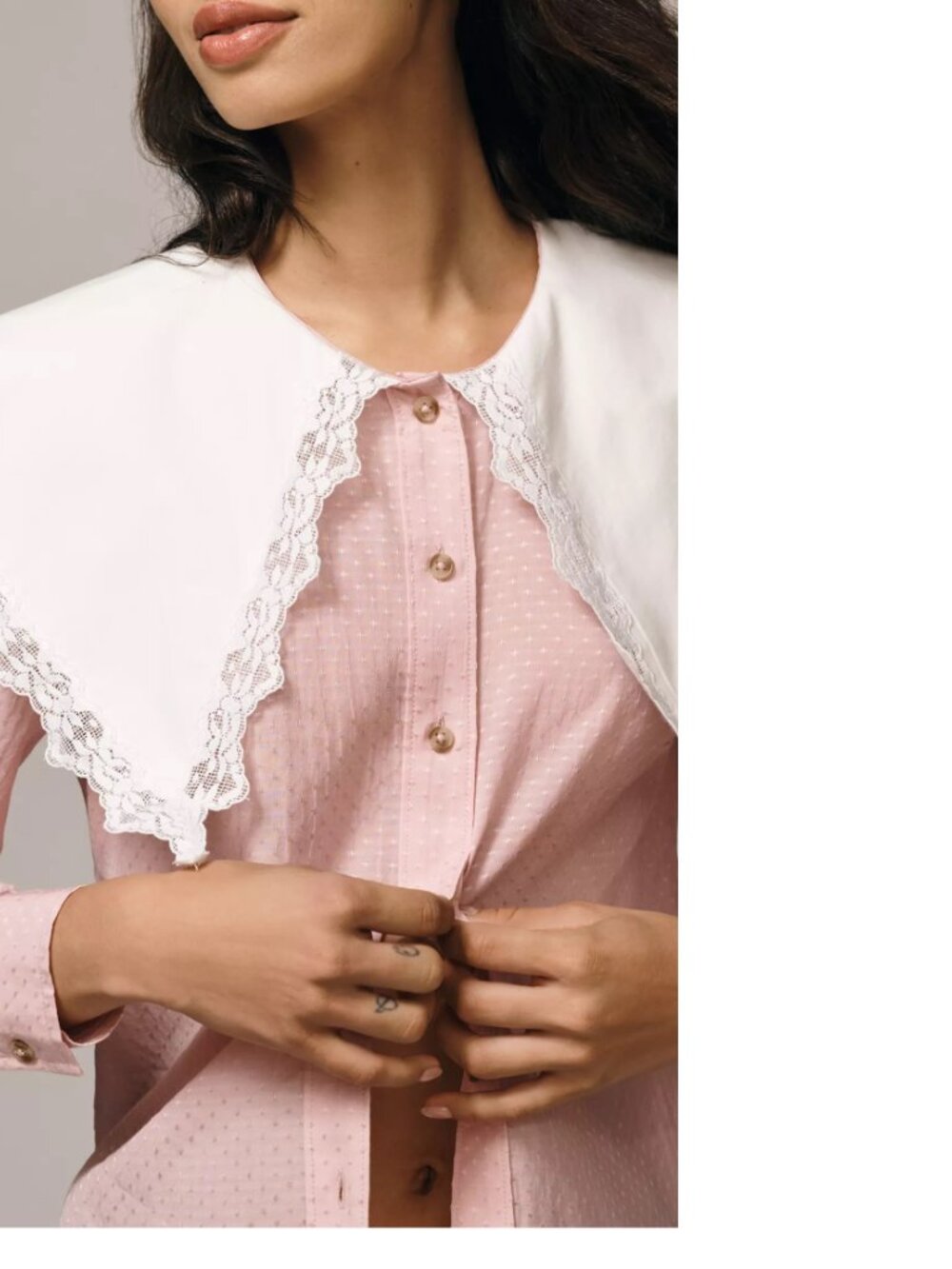 By Anthropologie Oversized Collar Blouse new with tag size S pink color - Picture 3 of 8